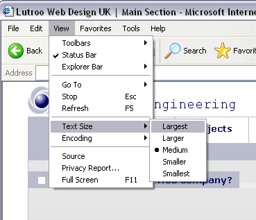 increasing text size in internet explorer